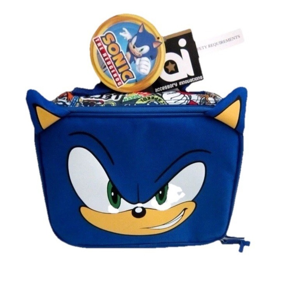 BLUE SONIC THE‎ HEDGEHOG FACE HEAD 9.5" INSULATED LUNCHBOX LUNCH BAG-BRAND NEW!